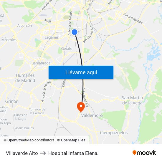 Villaverde Alto to Hospital Infanta Elena. map
