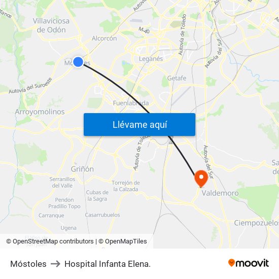Móstoles to Hospital Infanta Elena. map