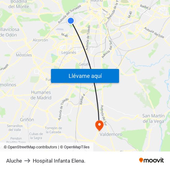 Aluche to Hospital Infanta Elena. map