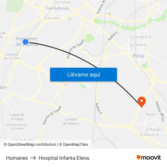Humanes to Hospital Infanta Elena. map