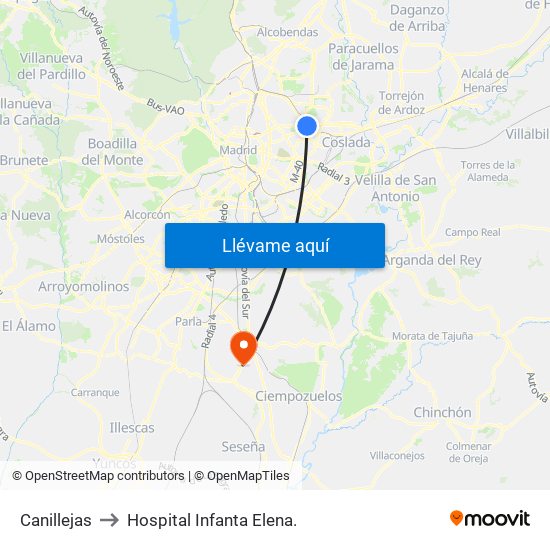 Canillejas to Hospital Infanta Elena. map