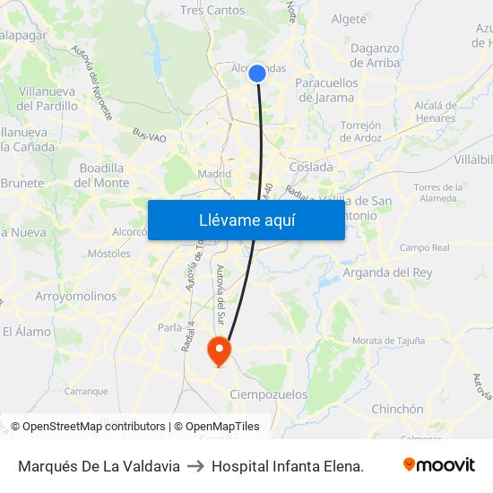 Marqués De La Valdavia to Hospital Infanta Elena. map