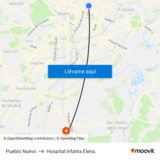 Pueblo Nuevo to Hospital Infanta Elena. map