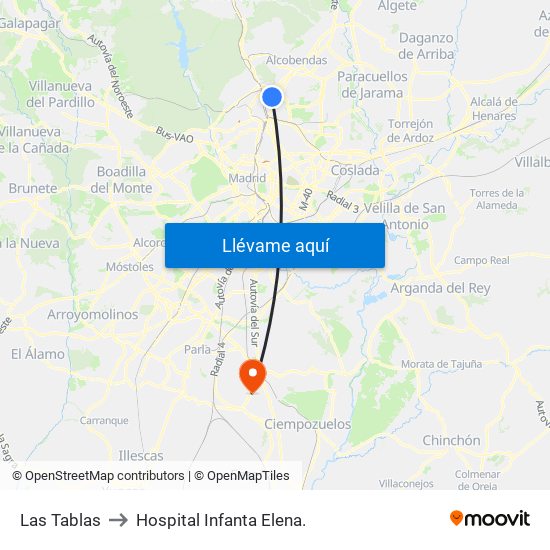 Las Tablas to Hospital Infanta Elena. map