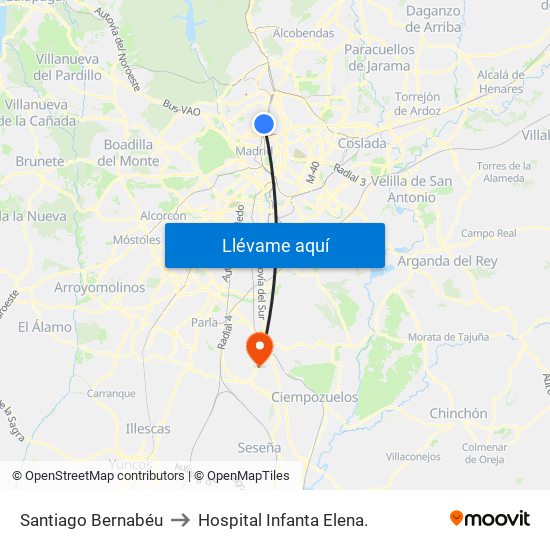 Santiago Bernabéu to Hospital Infanta Elena. map