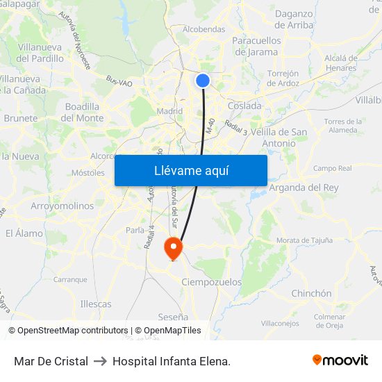 Mar De Cristal to Hospital Infanta Elena. map