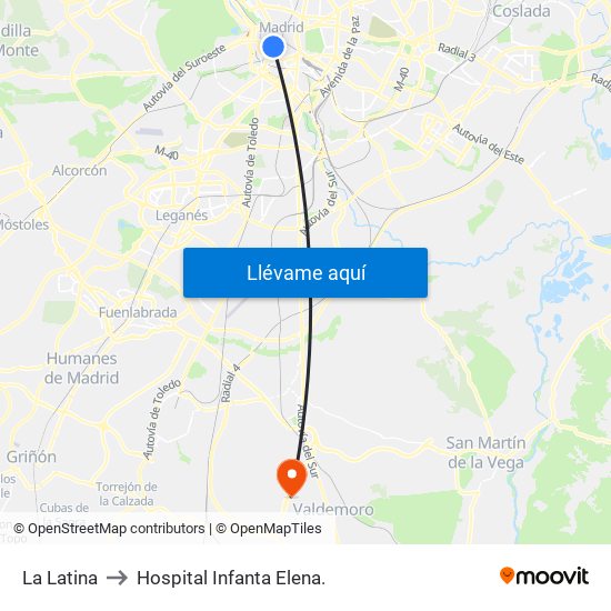 La Latina to Hospital Infanta Elena. map