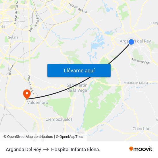 Arganda Del Rey to Hospital Infanta Elena. map