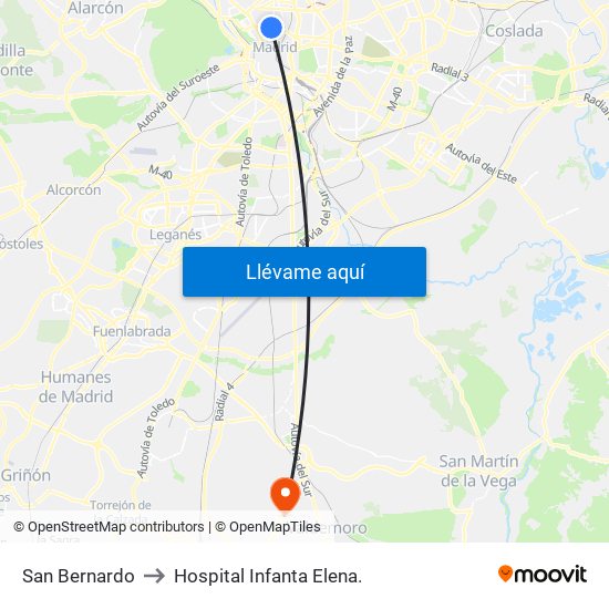 San Bernardo to Hospital Infanta Elena. map