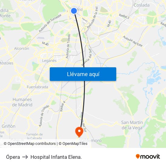 Ópera to Hospital Infanta Elena. map