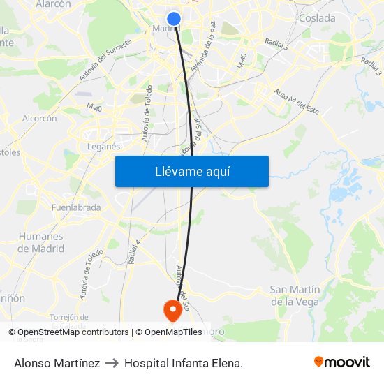 Alonso Martínez to Hospital Infanta Elena. map