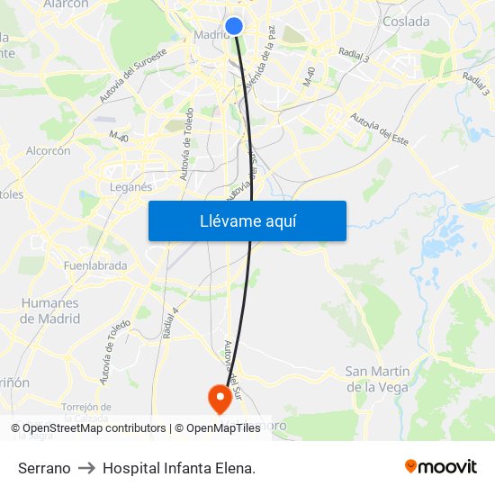 Serrano to Hospital Infanta Elena. map