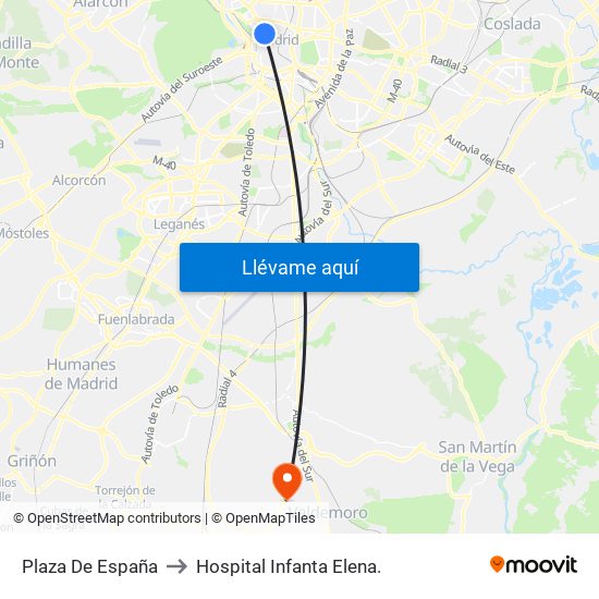 Plaza De España to Hospital Infanta Elena. map