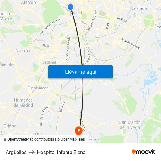 Argüelles to Hospital Infanta Elena. map