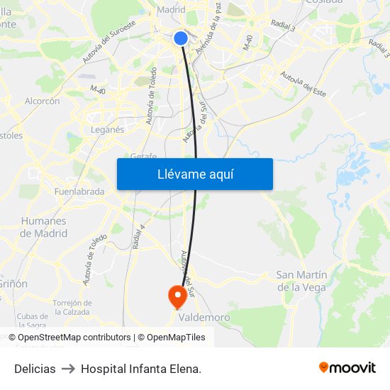 Delicias to Hospital Infanta Elena. map
