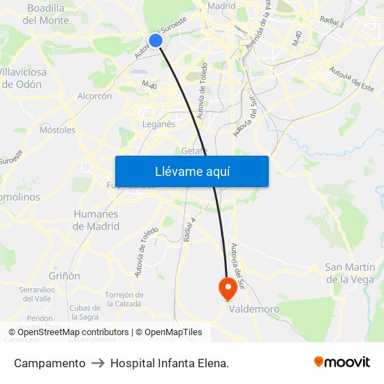 Campamento to Hospital Infanta Elena. map