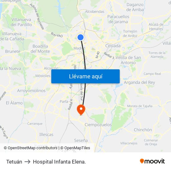 Tetuán to Hospital Infanta Elena. map