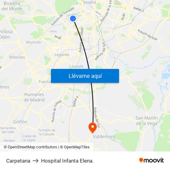 Carpetana to Hospital Infanta Elena. map