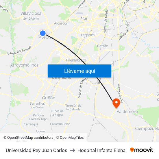 Universidad Rey Juan Carlos to Hospital Infanta Elena. map