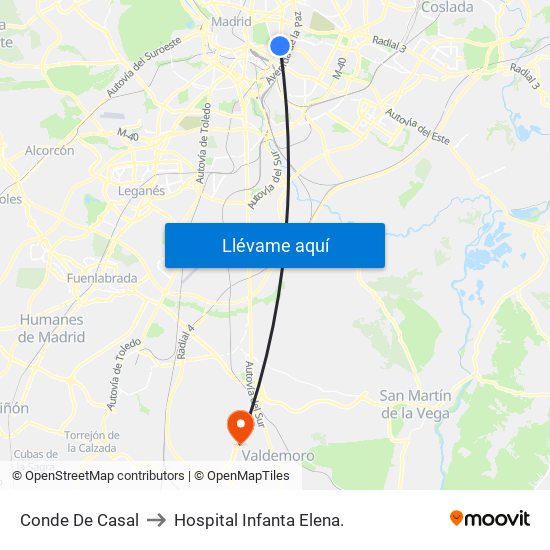 Conde De Casal to Hospital Infanta Elena. map