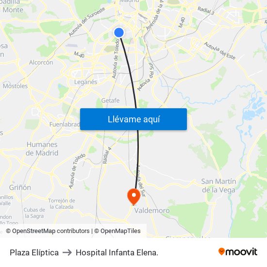 Plaza Elíptica to Hospital Infanta Elena. map