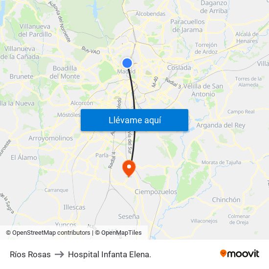 Ríos Rosas to Hospital Infanta Elena. map