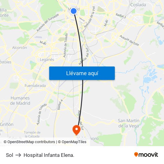 Sol to Hospital Infanta Elena. map