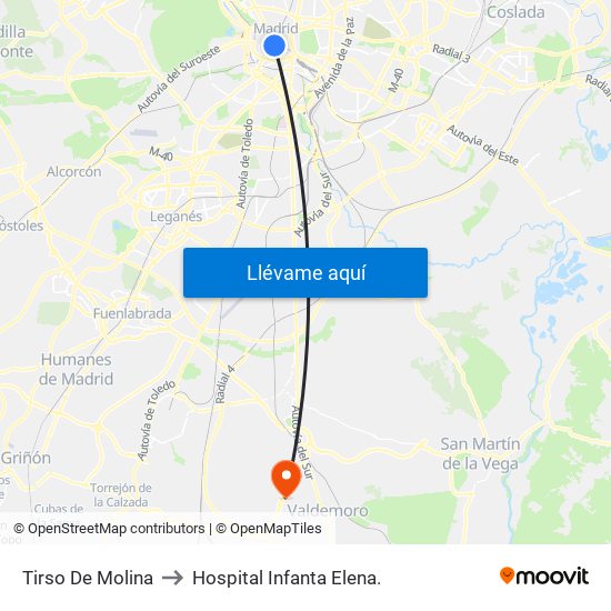 Tirso De Molina to Hospital Infanta Elena. map