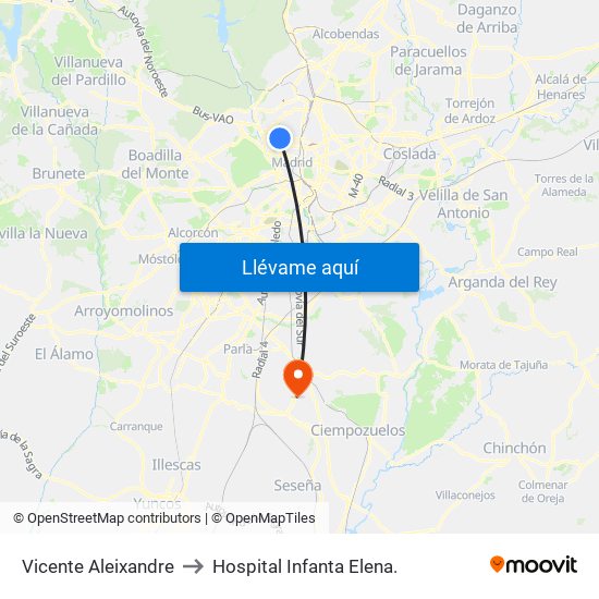 Vicente Aleixandre to Hospital Infanta Elena. map