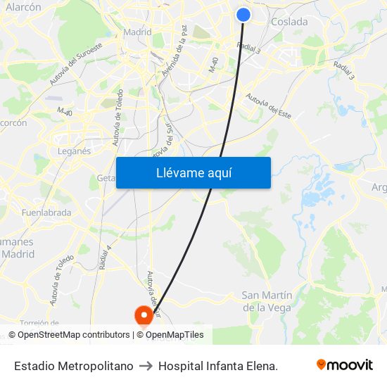 Estadio Metropolitano to Hospital Infanta Elena. map