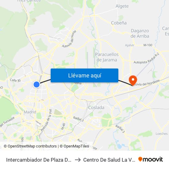 Intercambiador De Plaza De Castilla to Centro De Salud La Veredilla map
