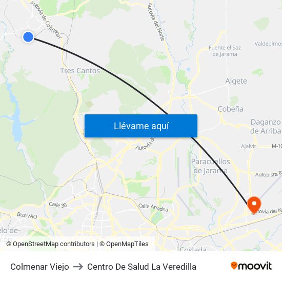 Colmenar Viejo to Centro De Salud La Veredilla map