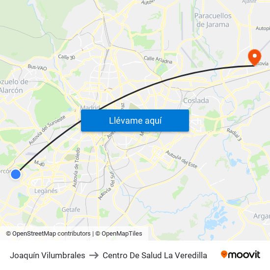 Joaquín Vilumbrales to Centro De Salud La Veredilla map
