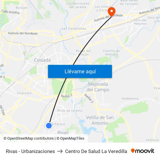 Rivas - Urbanizaciones to Centro De Salud La Veredilla map