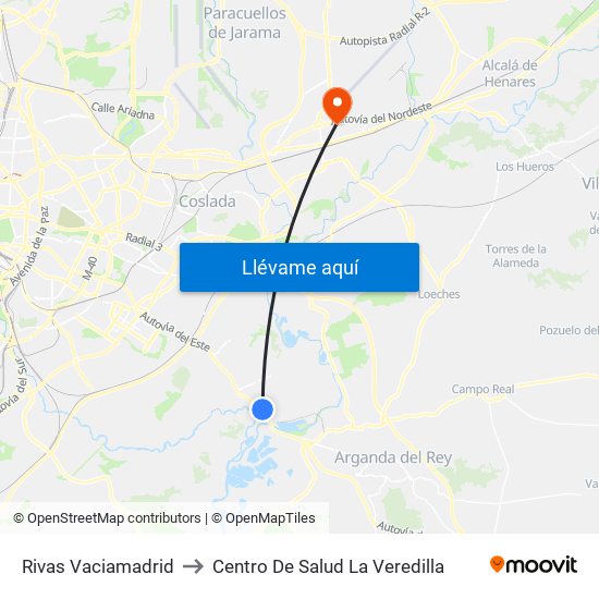 Rivas Vaciamadrid to Centro De Salud La Veredilla map