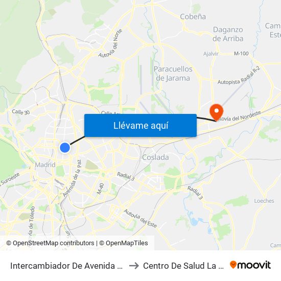 Intercambiador De Avenida De América to Centro De Salud La Veredilla map