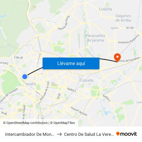 Intercambiador De Moncloa to Centro De Salud La Veredilla map
