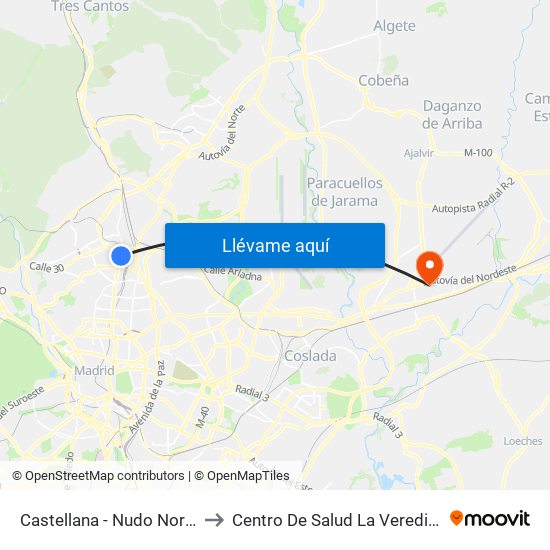 Castellana - Nudo Norte to Centro De Salud La Veredilla map