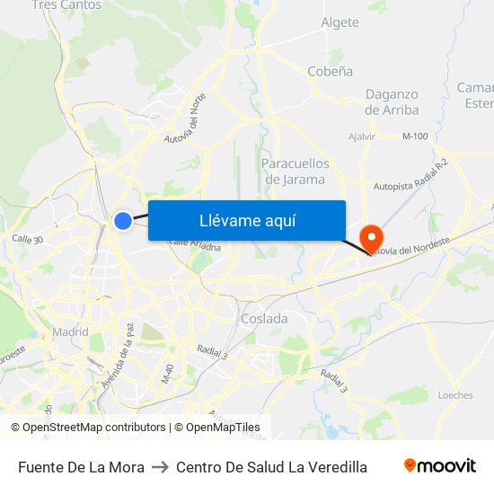 Fuente De La Mora to Centro De Salud La Veredilla map
