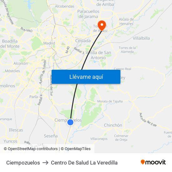 Ciempozuelos to Centro De Salud La Veredilla map