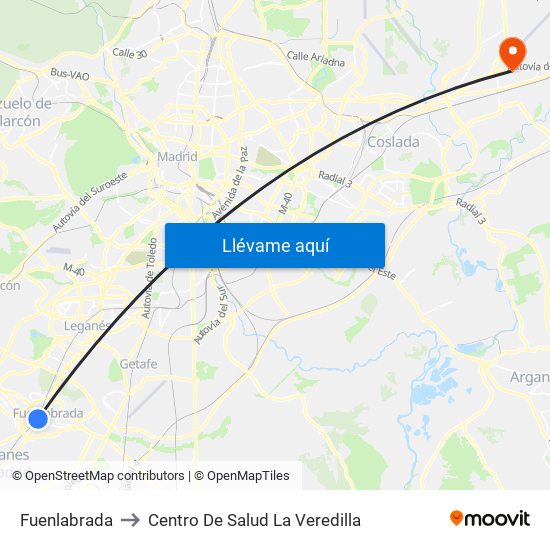Fuenlabrada to Centro De Salud La Veredilla map