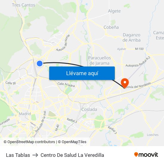 Las Tablas to Centro De Salud La Veredilla map