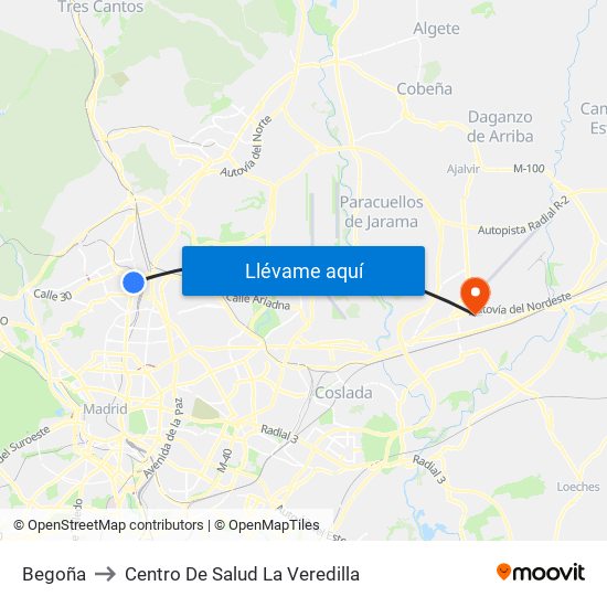 Begoña to Centro De Salud La Veredilla map