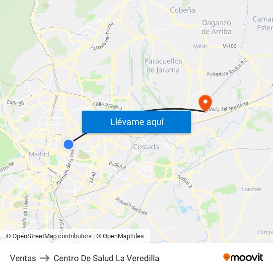 Ventas to Centro De Salud La Veredilla map