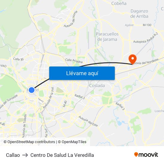 Callao to Centro De Salud La Veredilla map