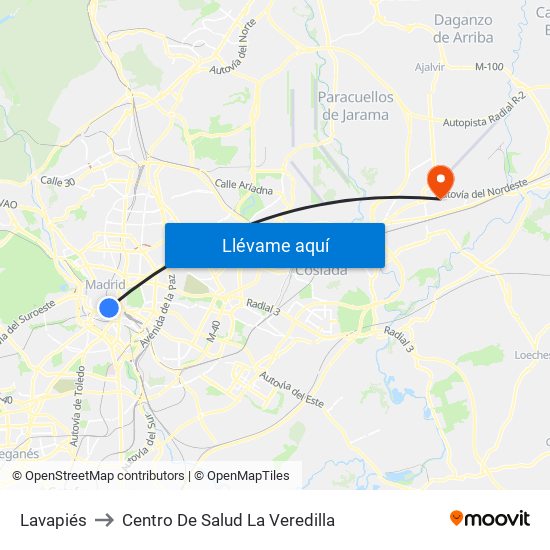 Lavapiés to Centro De Salud La Veredilla map