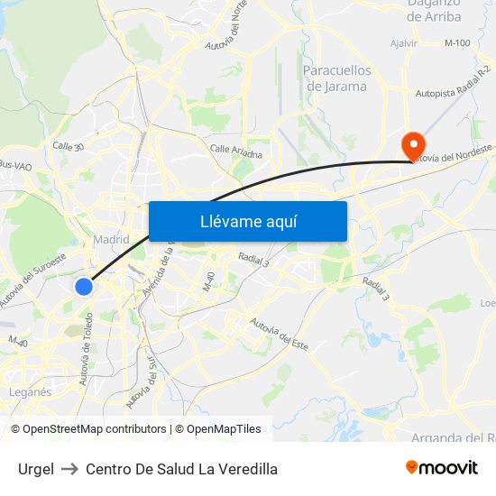 Urgel to Centro De Salud La Veredilla map