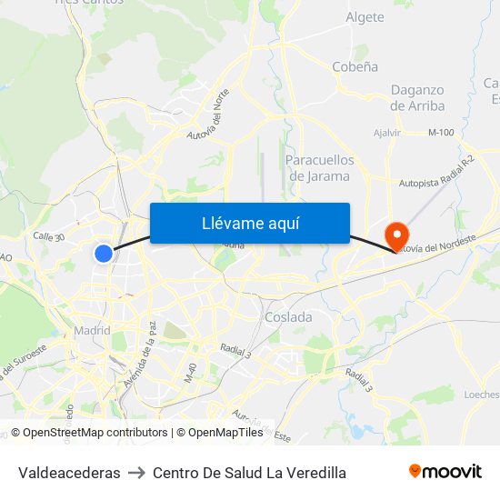 Valdeacederas to Centro De Salud La Veredilla map