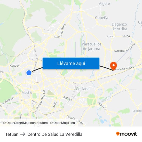 Tetuán to Centro De Salud La Veredilla map