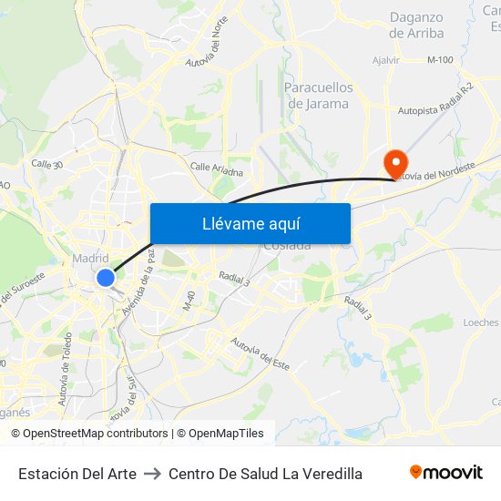 Estación Del Arte to Centro De Salud La Veredilla map